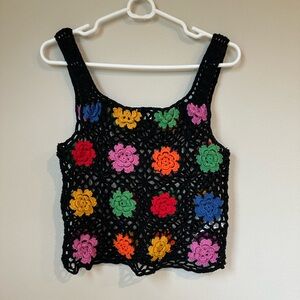 Zara black rainbow crochet tank top s